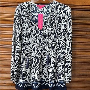 Lilly Pulitzer Marlina Long Sleeve Blue and White Tunic